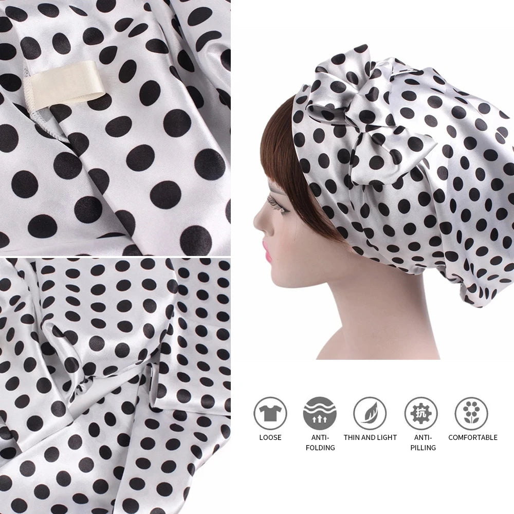 Women Silk Satin Cap Night Sleep Cap Hair Bonnet Hat Head Cover Satin Turban Headscarf Adjustable Ladies Long Hair Care Bonnet - NamafadStore