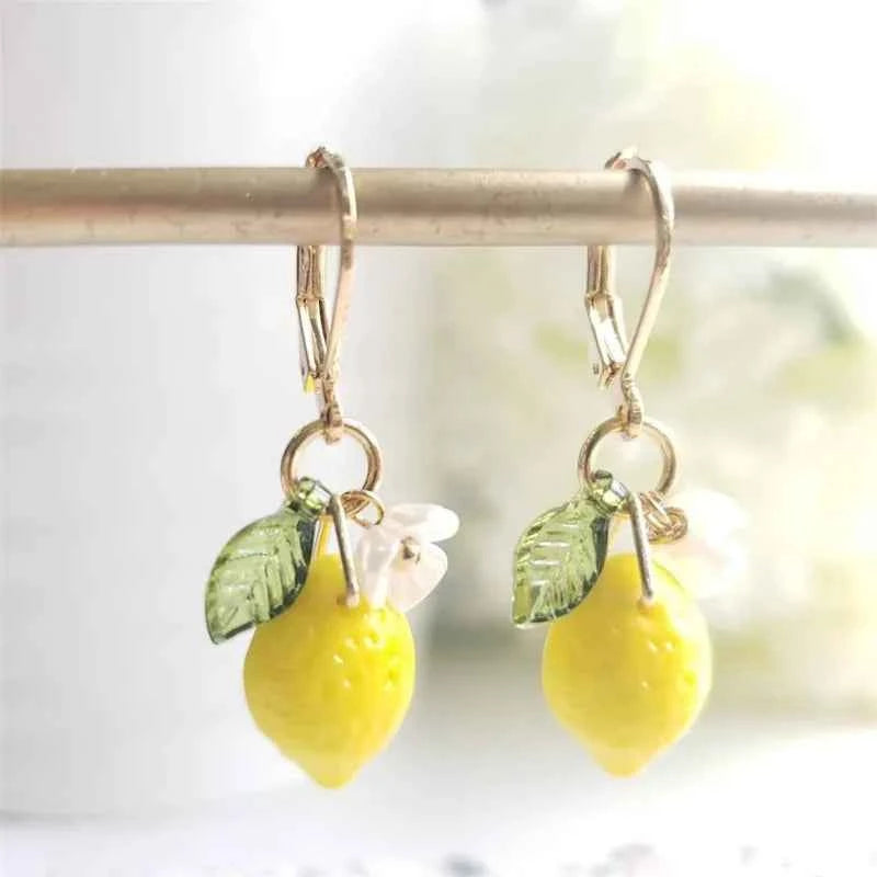 1Pair Creative Design Cute Resin Lemon Drop Earrings Holiday Gift For Girls Summer Vacation