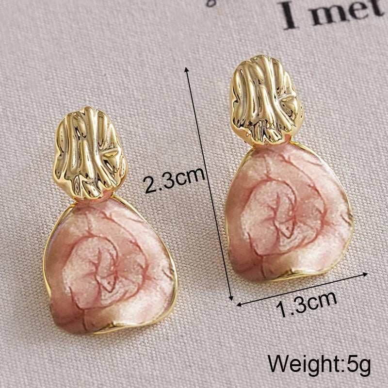 Pink Color Dangle Earrings for Women Korean Fashion Flower Long Hanging Earrings Butterfly Heart Pendants Twist Drop Earrings