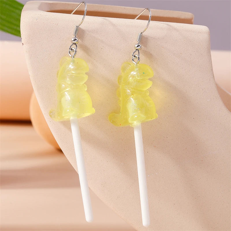 Sweet Candy Color Lollipop Drop Earrings for Women Funny Simulation Food Flower Dinosaur Dangle Hook Earrings Girls Jewelry Gift