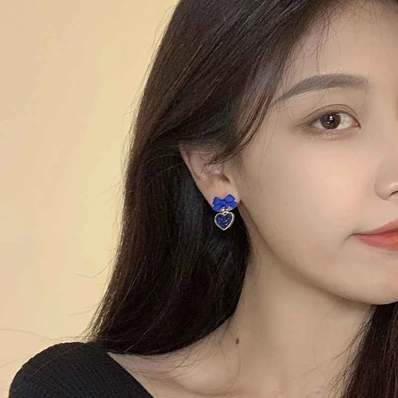 Golden Metal Blue Bowknot Earrings Fashion Jewelry Bow-tie Earrings Women Cute Romantic Pendientes Female Stud Earrings