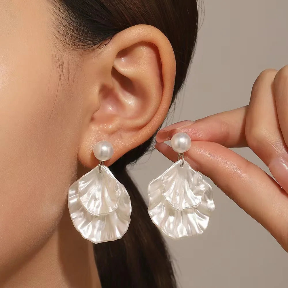 Korean Fashion Earrings Exquisite Dangle Earrings White Crystal Zirconia Flower Bridal Earring Party Jewelry for Women Aretes