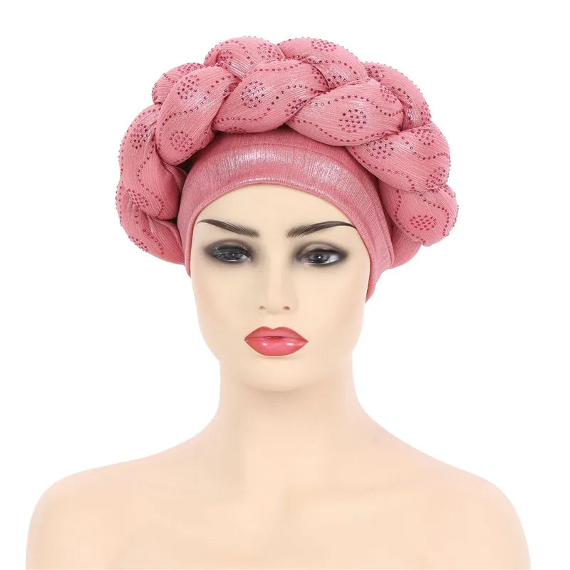 Glitter Diamonds Braids African Autogele Headtie Women Turban Cap Female Head Wraps - NamafadStore