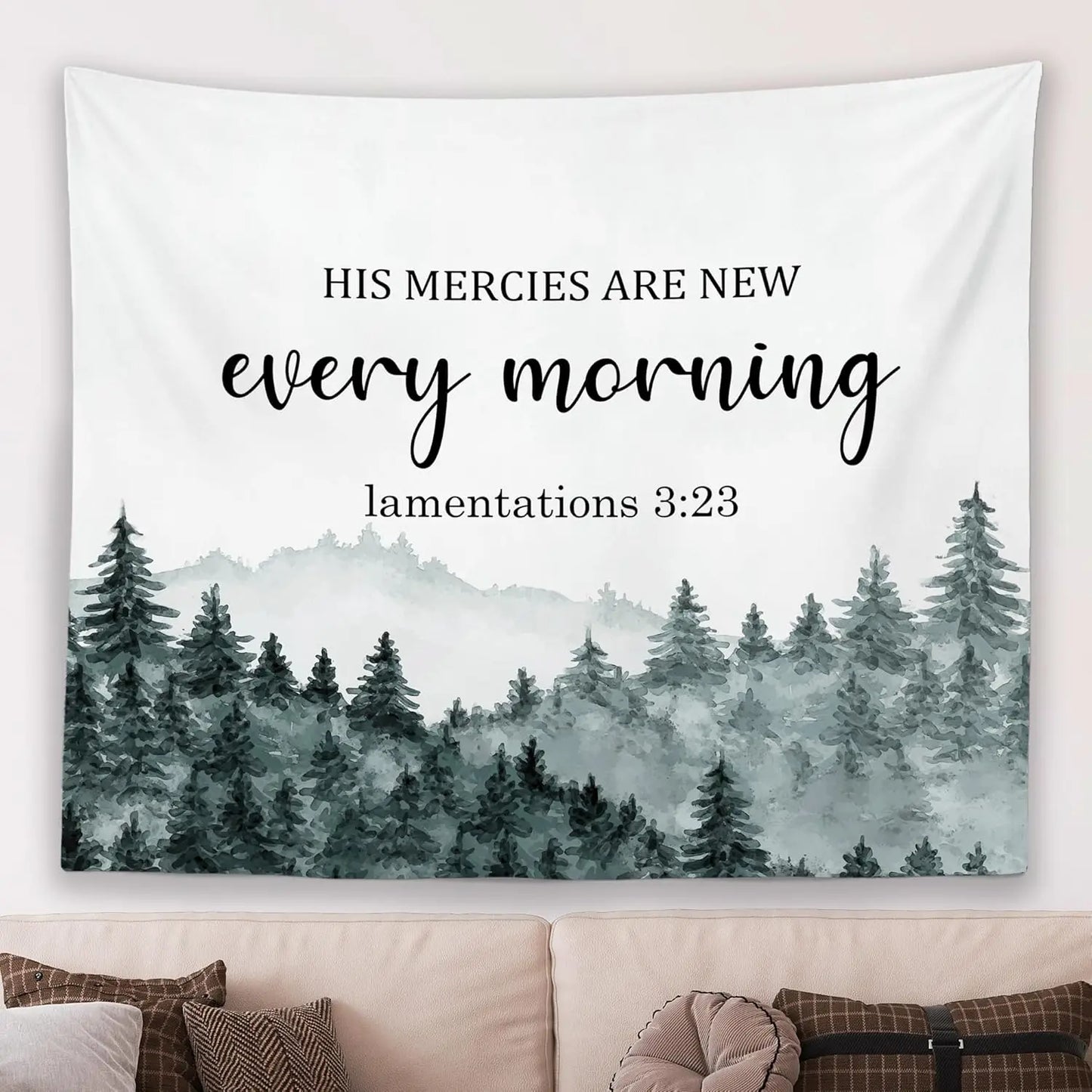 Christian Fall Mountian Wall Tapestry Hanging for Bedroom, Bible Verse I Can Do All Things Tapestries,Watercolor Autumn Orange