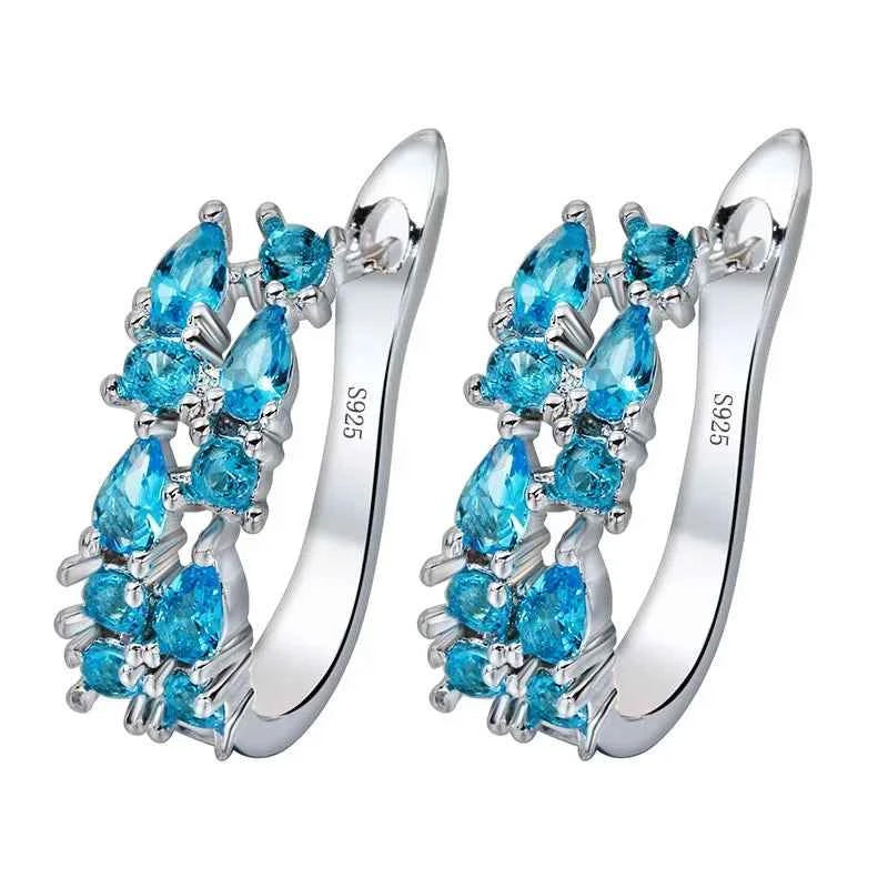 Wholesale Slver Color Luxury 925 Sterling Silver Earrings Flash Colorful CZ Zircon Ear Studs Earrings Women Cheap Brincos