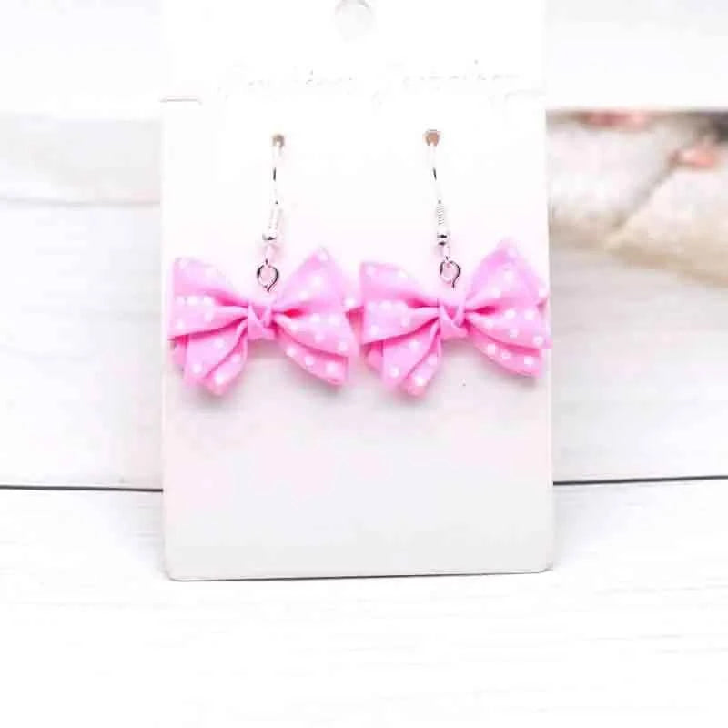 28*20mm Earrings For Girls Women Resin Handmade Cute Small Dot Bowknot Resin Flatback Charms Drop Earrings Funny Gift