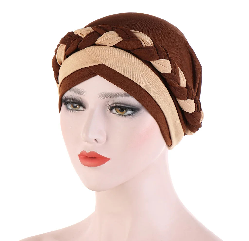 Colorblock Twisted Hijab Turban Hat for Women African Head Scarf Beanie Cancer Chemo Headwear Cap Head Wraps Women - NamafadStore