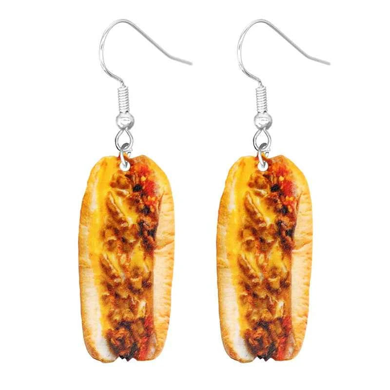 Food Earring 2D Handmade Cute Interesting Taco Corn Crunchy Burger Biscuits French Fries Ice Cream Cheese Cute