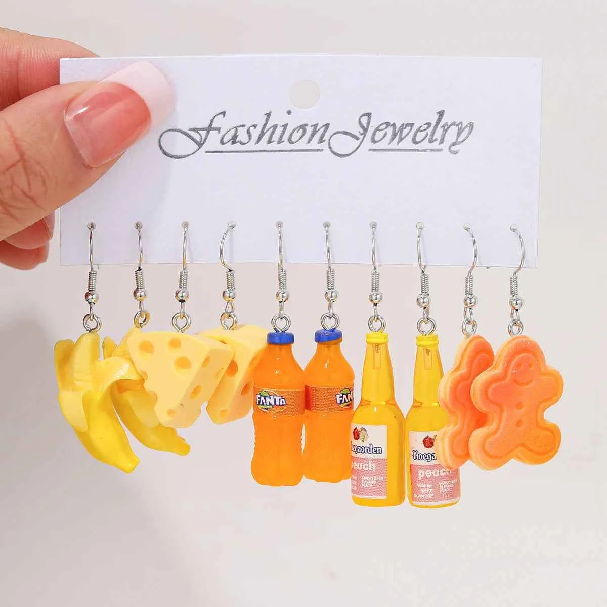 Fashion Cartoon Colorful Design Earrings Set for Women Cute Food Drink Animal Dopamine Dangle Earring Trendy Girls Jewelry Gifts