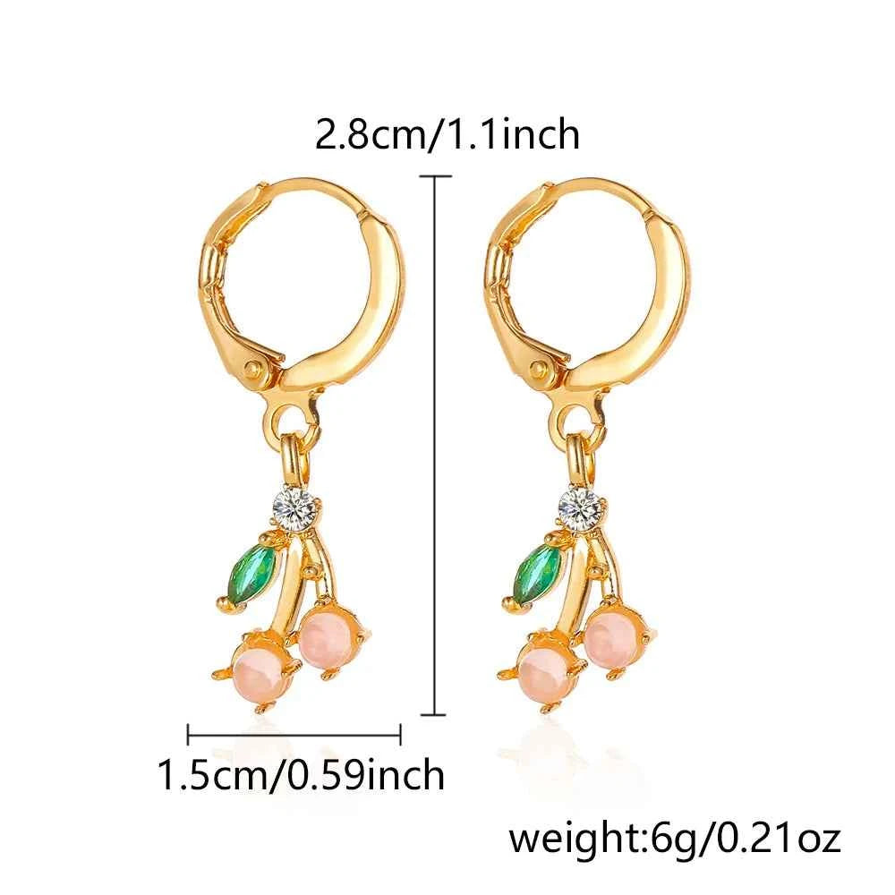 New Fashion Cute Red Zircon Cherry Stud Earrings Fashion Charm Crystal Party Birthday Holiday Gift