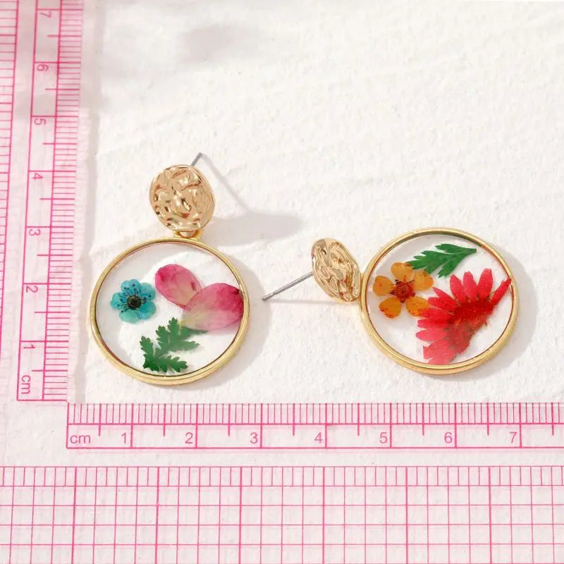 Colorful Natural Flower Earring Transparent Epoxy Resin Pressed Flower Earring Creative Natural Plant Earrings Jewelry Wholesale