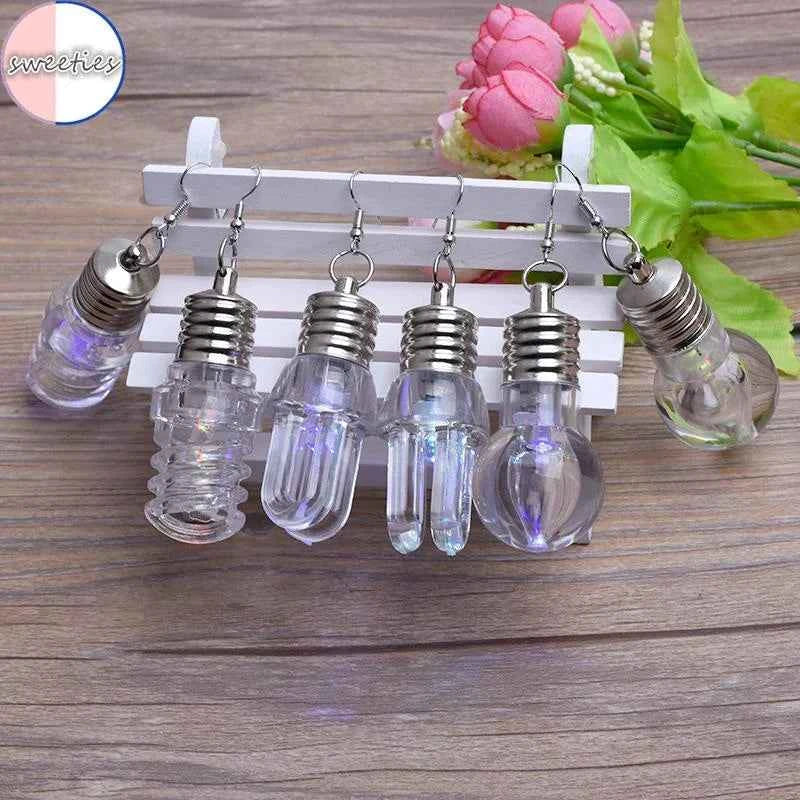 1pair Creative woman Funny Luminous Light Bulb pendant earring female colorful light Bulbs ear hoop jewelry bestfriends gift