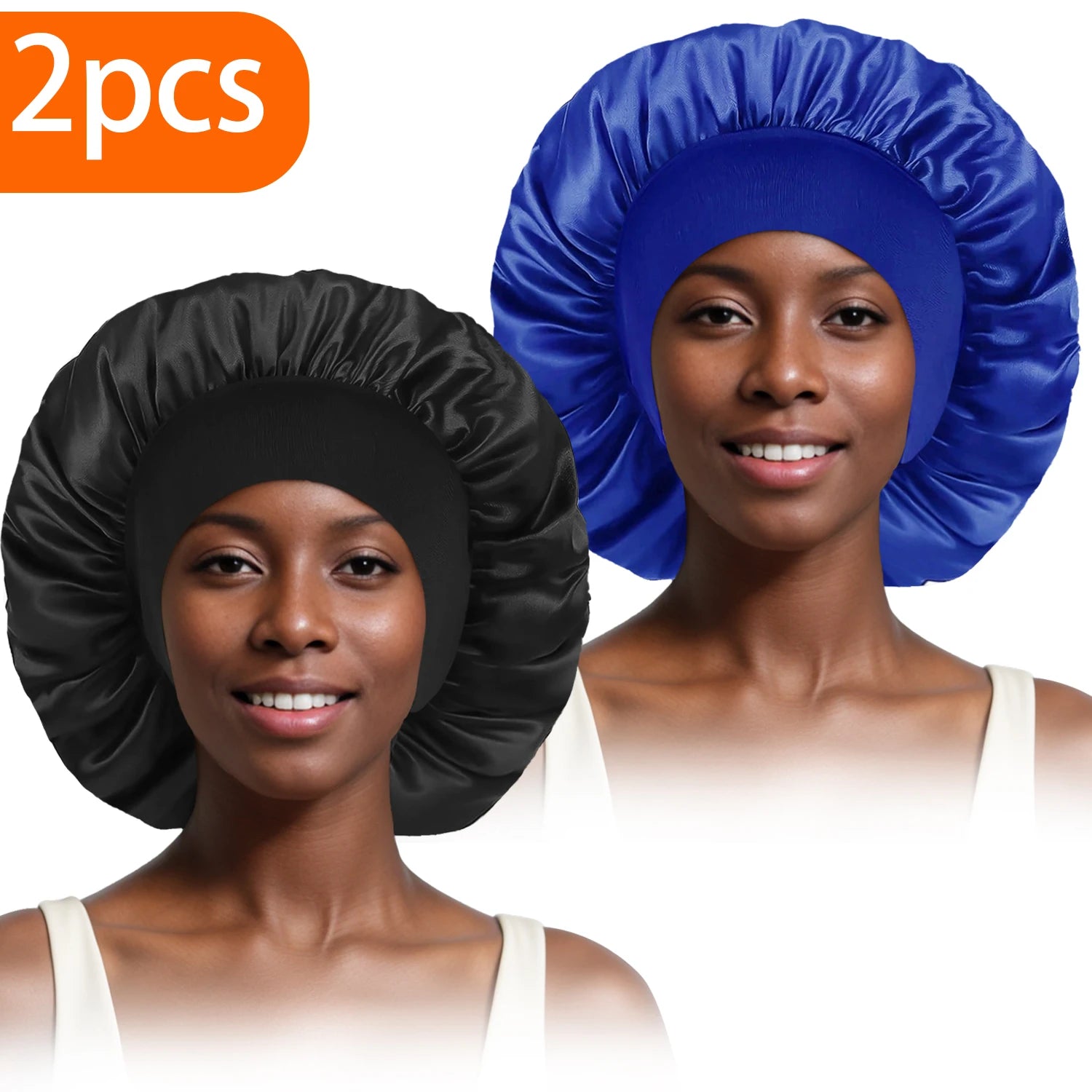 2pcs Women's Fashion Bonnet Large Wide Edge Elastic Hat Casual Silk Smooth Tint Suitable for Curled Straight Hair Sleeping Hat - NamafadStore
