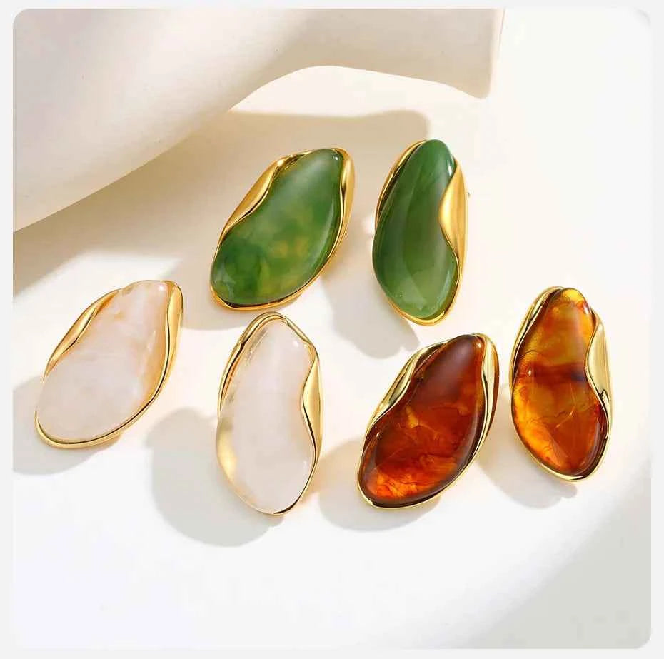 Vnox 2025 Autumn New Brown Resin Geometric Stud Earrings,Stainless Steel 18k Gold-plated Ear Needle,Piercing Jewelry For Women