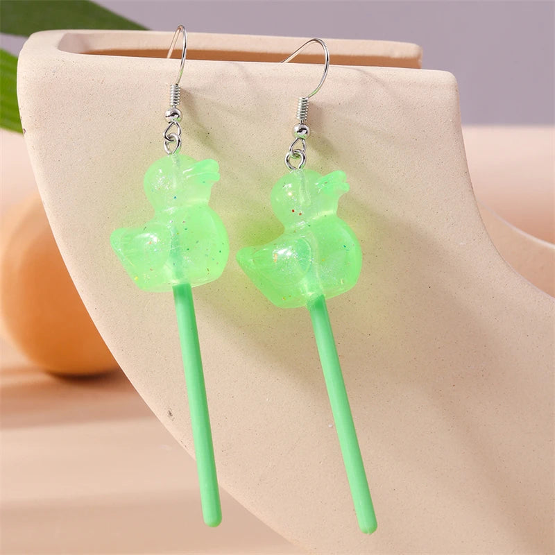 Sweet Candy Color Lollipop Drop Earrings for Women Funny Simulation Food Flower Dinosaur Dangle Hook Earrings Girls Jewelry Gift