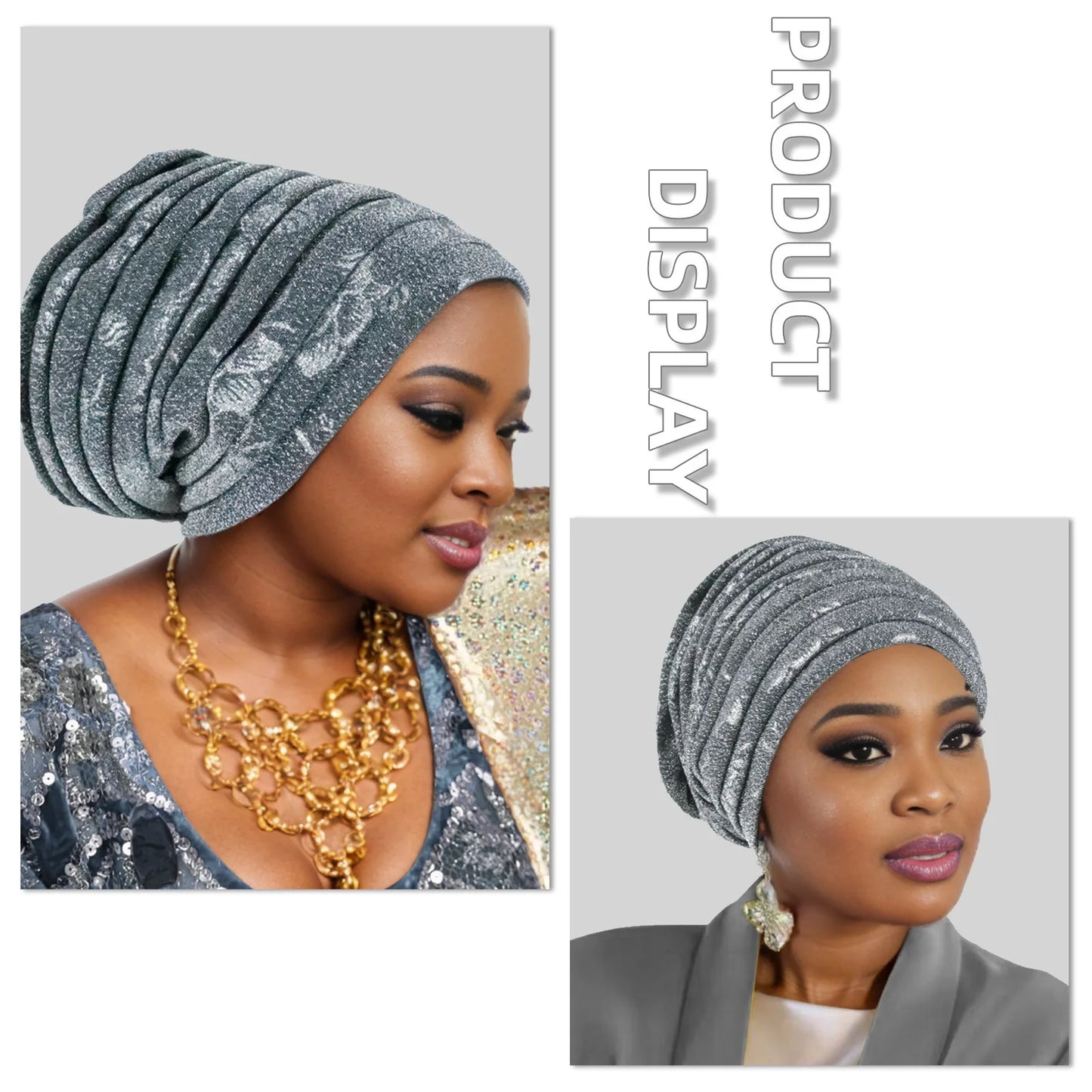 Glitter Pleated Women's Head Wraps Bonnet African Turban Cap Muslim Headscarf Bonnet Turbante mujer - NamafadStore