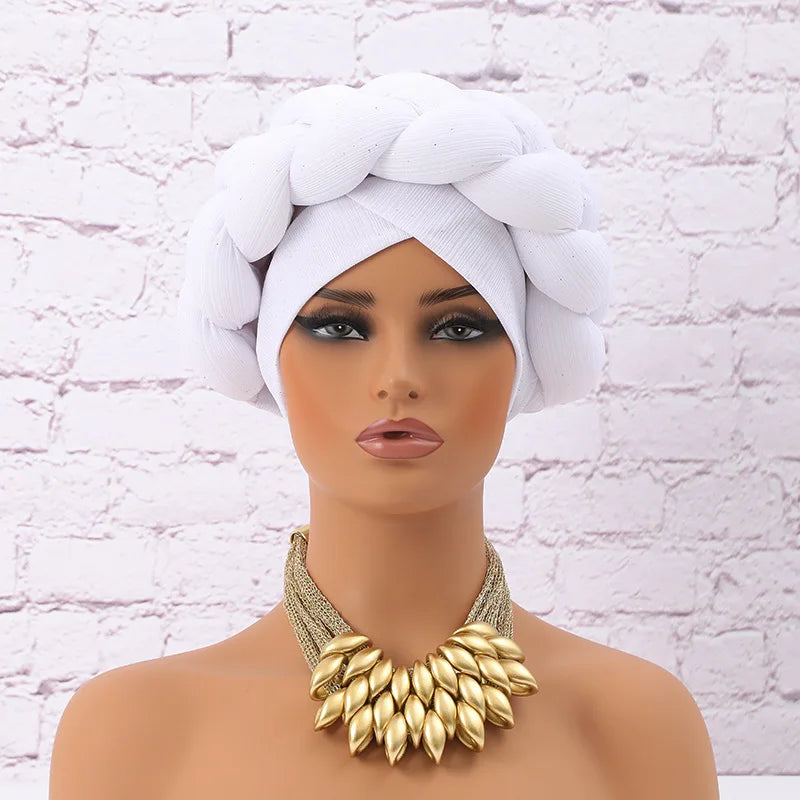 Glitter Braid African Headtie Head Wraps Women Headscarf Bonnet Nigerian Wedding Auto Gele Cap Party Headwear Headdress Hat - NamafadStore