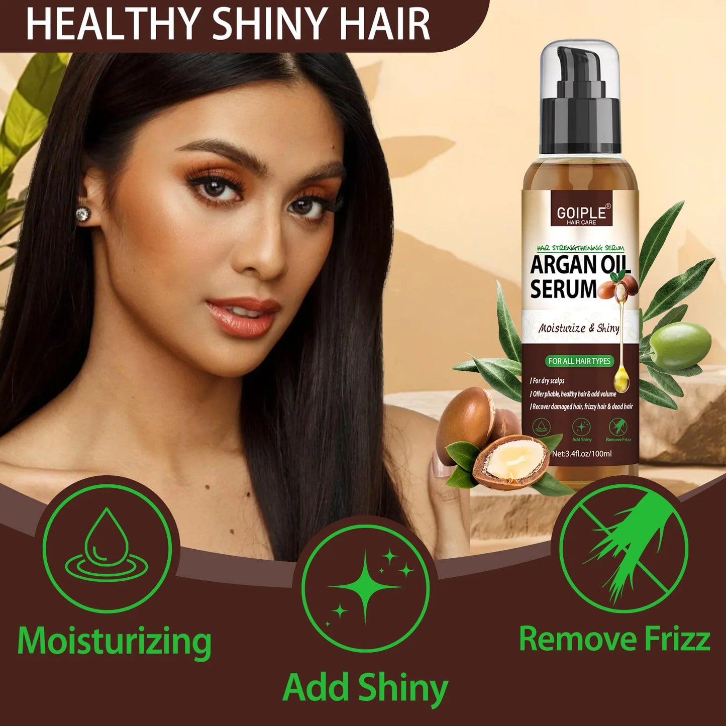 100ml Natural Argan Oil Hair Serum Repair Strengthening Moisturize Shiny Hair Healthy Scalps Treatment Care Conditioner - NamafadStore