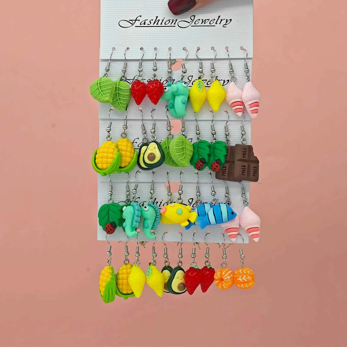 10/40pcs Fashionable earrings, personalized and fresh, simulated vegetable and fruit combination set, funny and fun earrings