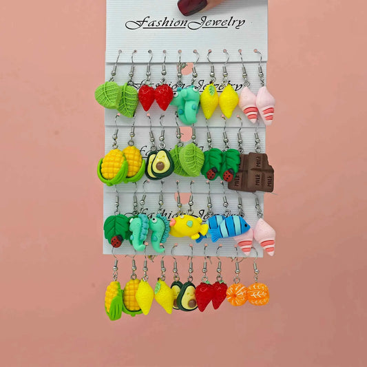 10/40pcs Fashionable earrings, personalized and fresh, simulated vegetable and fruit combination set, funny and fun earrings
