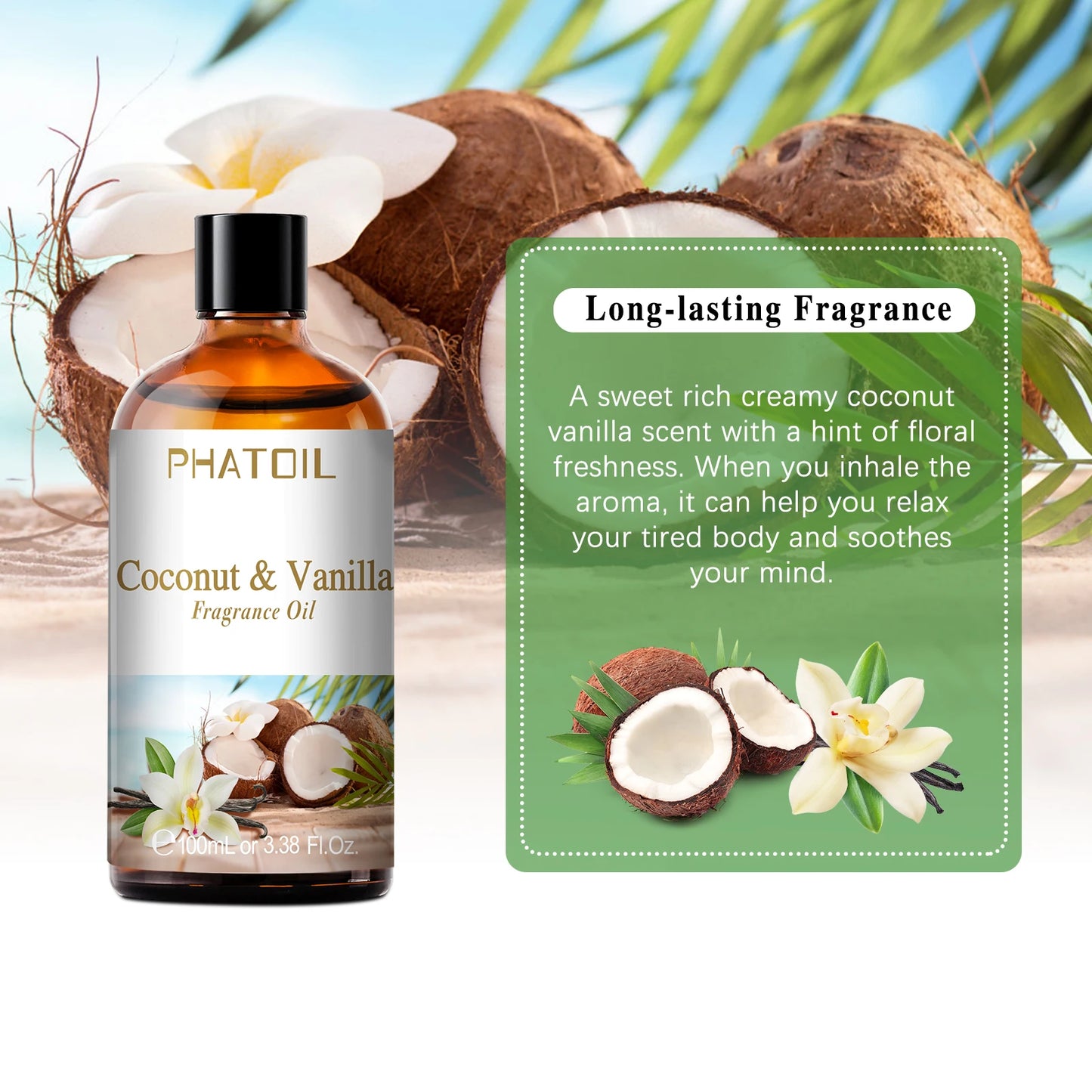 PHATOIL 100ml Aromatherapy Fragrance Oil Coconut & Vanilla Strawberry Cherry Lemon Papaya Aroma Oils For Diffuser Candle Making - NamafadStore