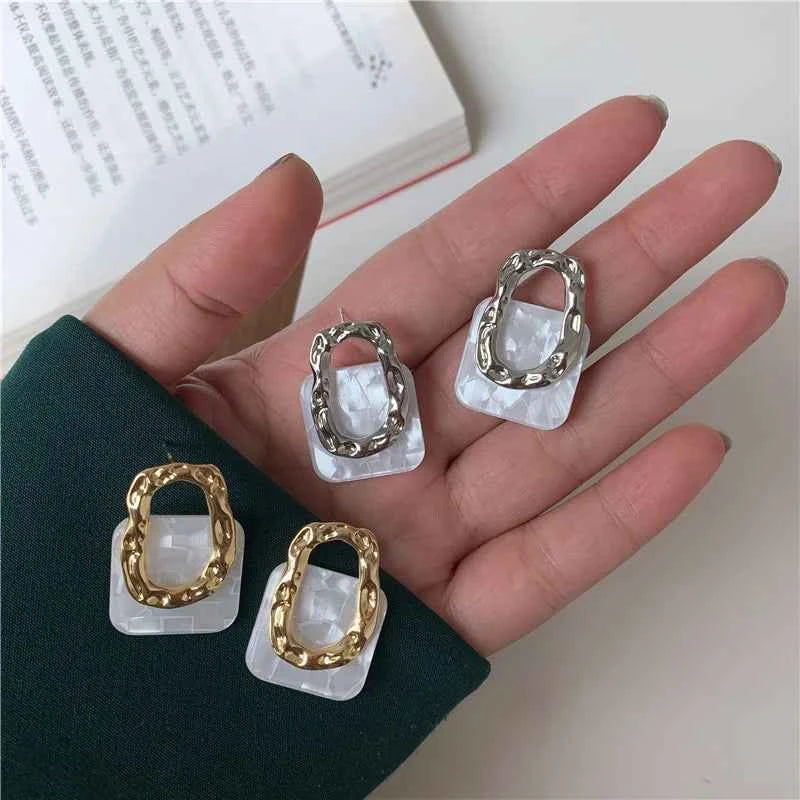 Korea Acrylic Resin Geometric Square Hanging Stud Earrings New Fashion Hollow Metal Trendy Earrings 2022 Jewelry Gift