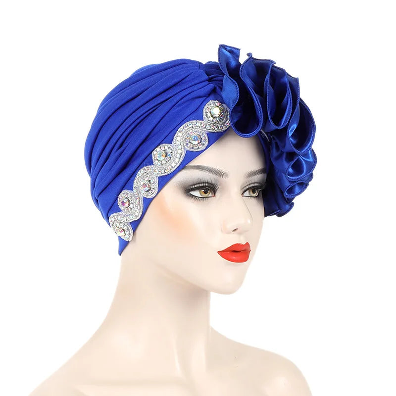 African Female Head Wraps Bonnet Nigeria Party Headgear Satin Ruffled Pleated Turban Caps for Women Ready to Wear Headtie - NamafadStore