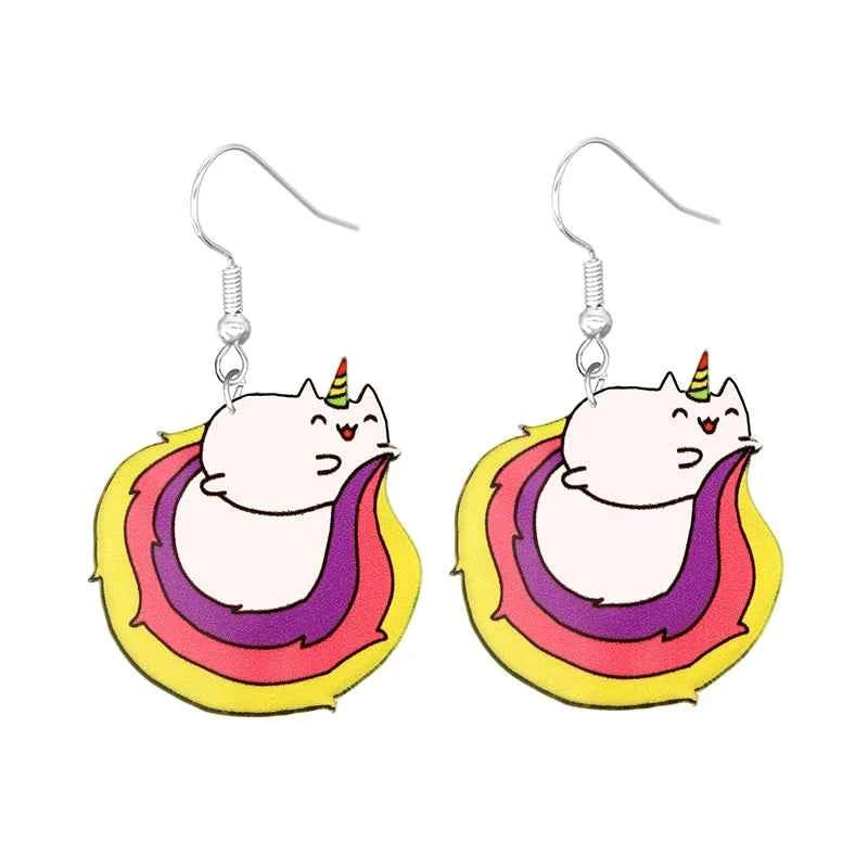 Cute Cat Design Dangle Earrings Acrylic Jewelry Adorable Gift For Women Girls Daily Casual Frog Bee Pig Hamster