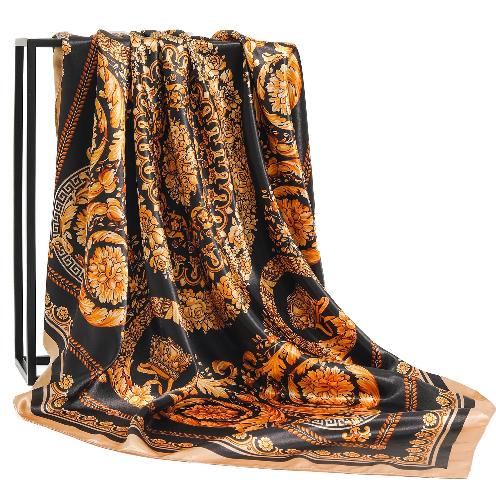 90*90cm Silk Scarf Women Print Hair Neck Square Office Ladies Shawl Bandanna Muslim Hijab Handkerchief Muffler Foulard female - NamafadStore