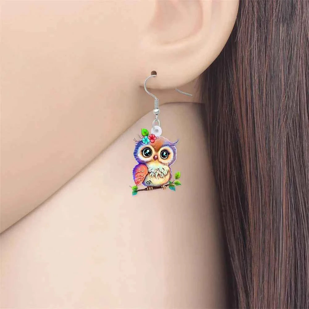 Acrylic Chubby Big Eyes Owl Earrings Cute Bird Drop Dangle Trendy Jewelry Gifts Accessories For Women Girls Kids