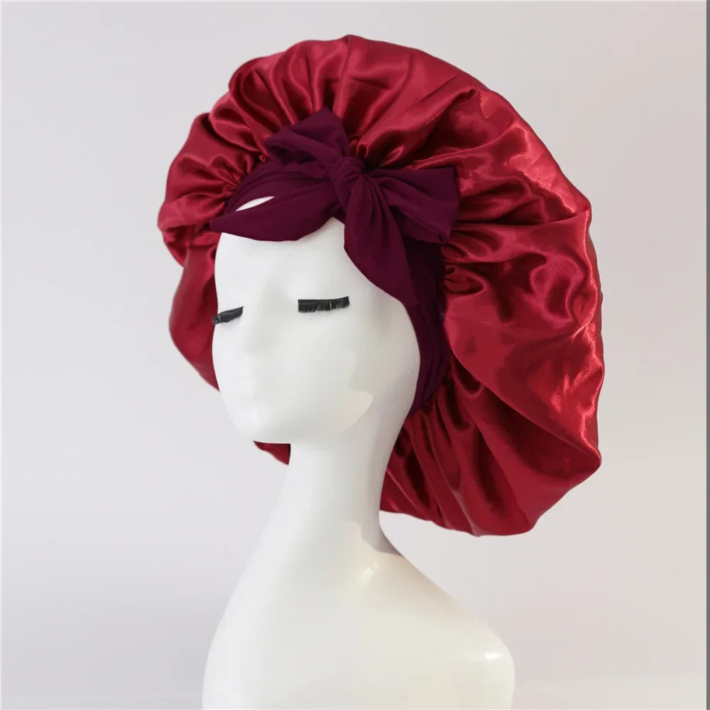 Adjustable Satin Silk Bonnet with Tie Band for Women, Night Shower Hats, Sleeping Hair Hat Satin Hat for Sleeping - NamafadStore