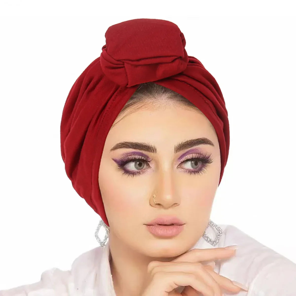 Trendy Crinkle Hijab Solid Color Muslim Ladies Turban Bonnet with Flower Decor for Ramadan and Everyday Wear