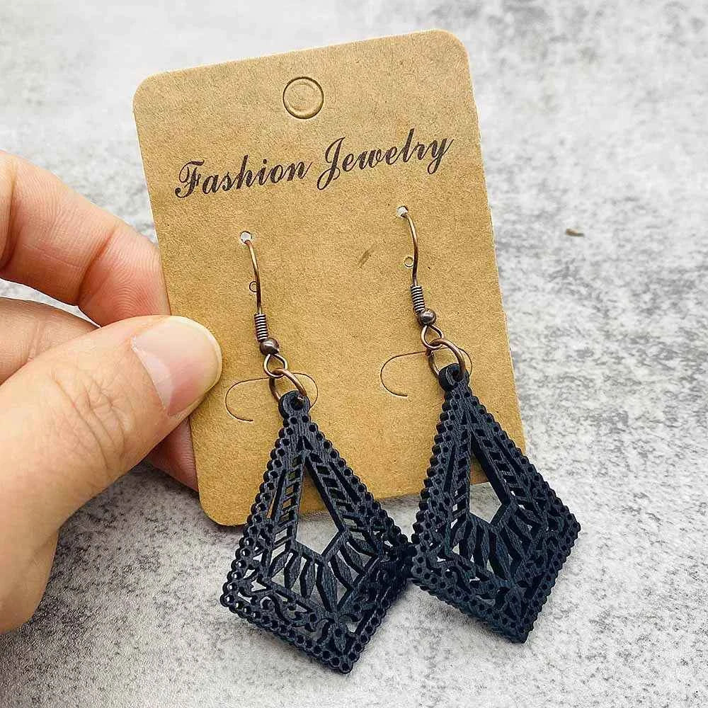 Vintage Hollowed Out Wooden Earrings Fashionable  Bohemian Style Creative Geometric Earrings Set for Women's Daily Wear