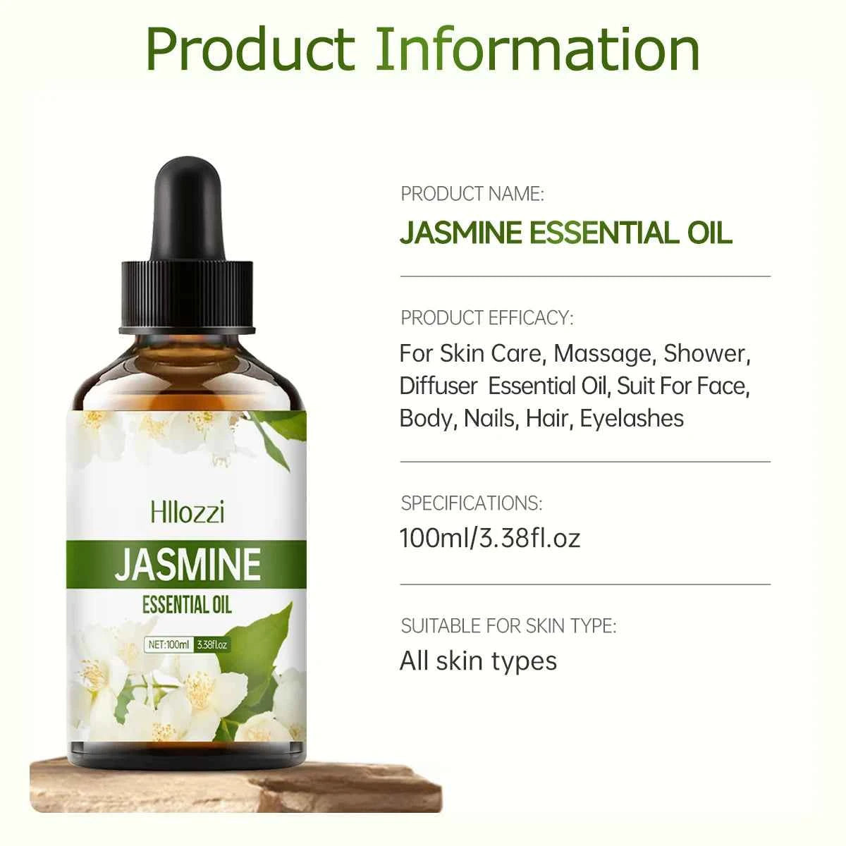 Jasmine essential oil for body massage, aromatherapy diffuser, facial skin care, spa, long-lasting fragrance. - NamafadStore