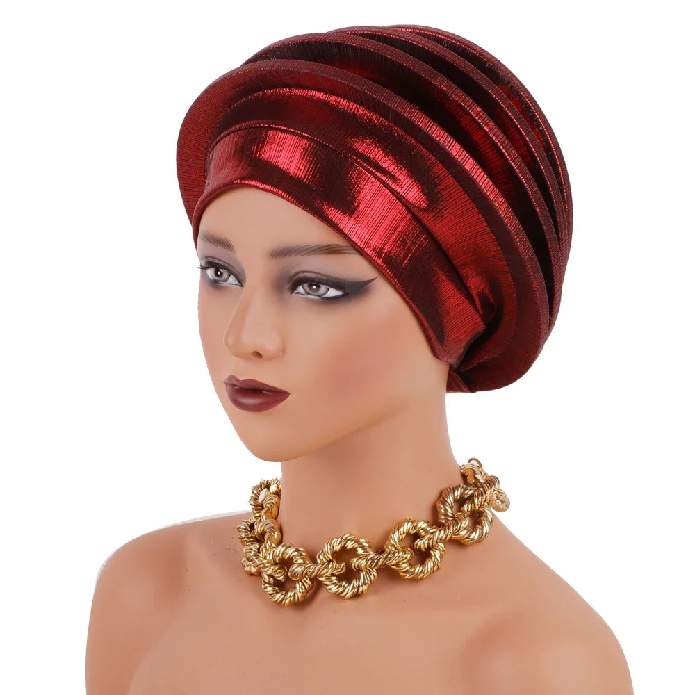 2024 Elegant Spiral Beret for Women Afrcian Lady Head Wraps Female Berets Turban Nigeria Headpiece Wedding Party Gele - NamafadStore