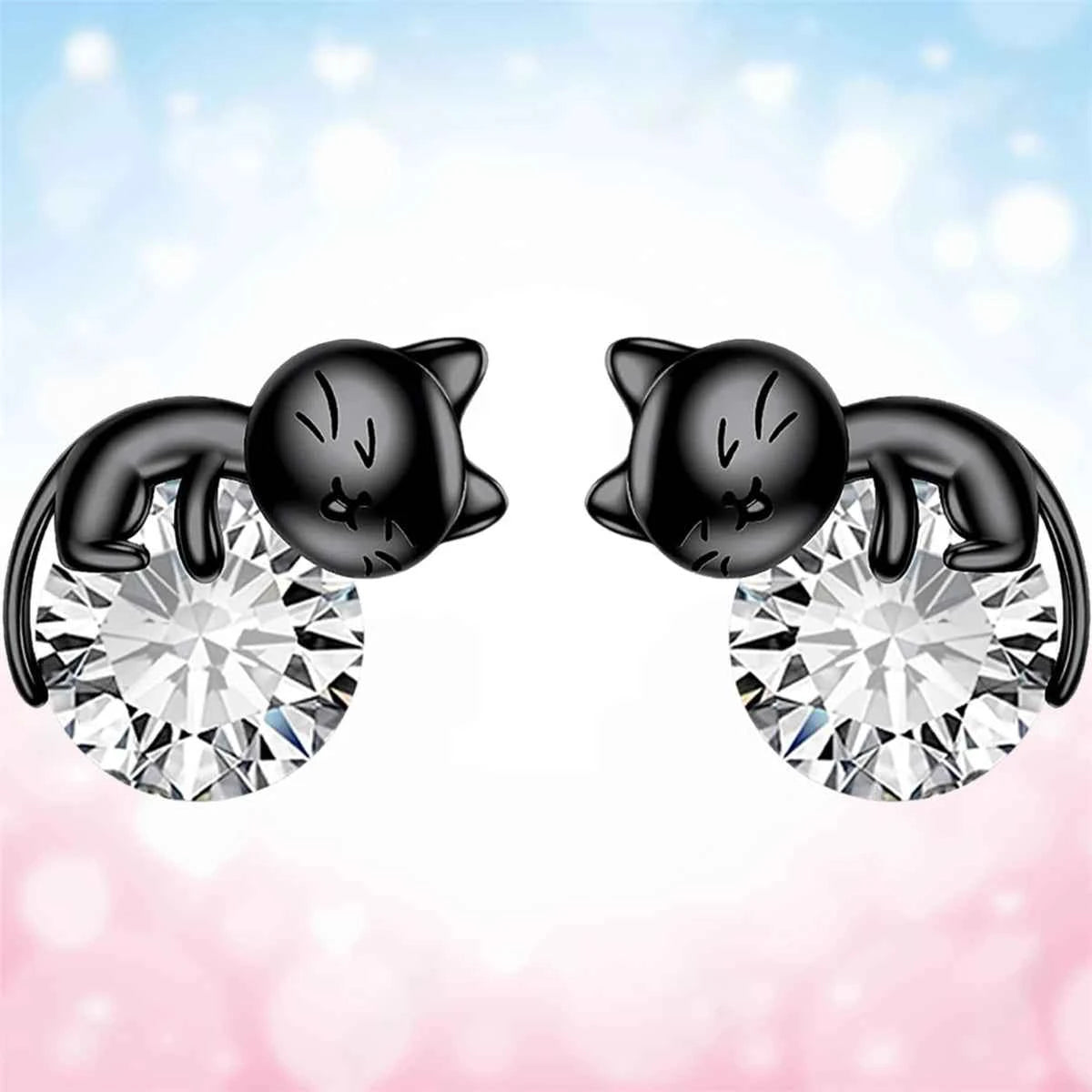 1Pair Cute Black Cat Crystal Earrings for Women Exquisite Pet Cat Jewelry Suitable for Birthday Gifts for Family and Friends