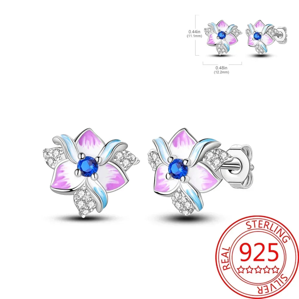 Pink Series 925 Sterling Silver Romantic Flower Butterfly Unicorn Tulip Geometry Earrings Boutique Fine Jewelry Gifts for Women