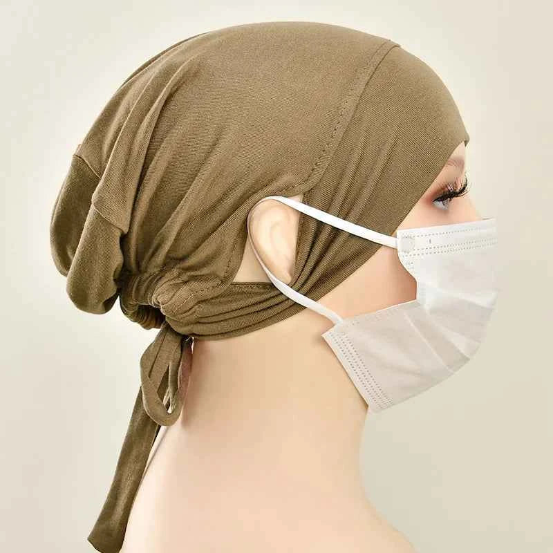 Adjustable Modal Under Cap With Ear Hole Hijab Caps Solid Muslim Hijab Inner Scarf Lady Bandanas Cap Under Caps Soft Hijab