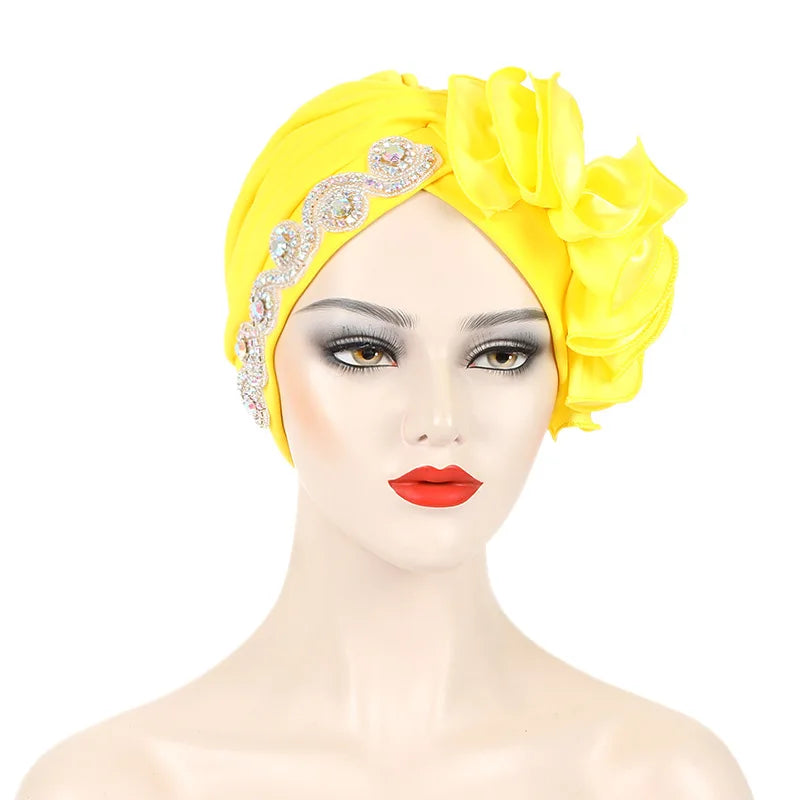 African Female Head Wraps Bonnet Nigeria Party Headgear Satin Ruffled Pleated Turban Caps for Women Ready to Wear Headtie - NamafadStore