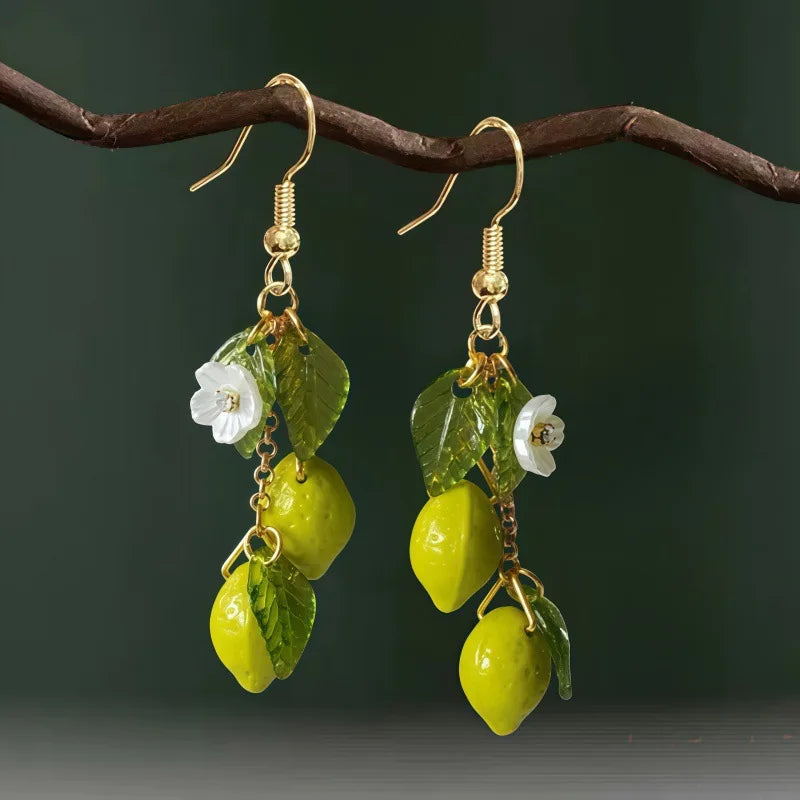 New Fashion Fruit Transparent Pearl Colored Lemon Earrings  Y2k for Girls Women Children Party Birthday Gift Lovely Jewelry