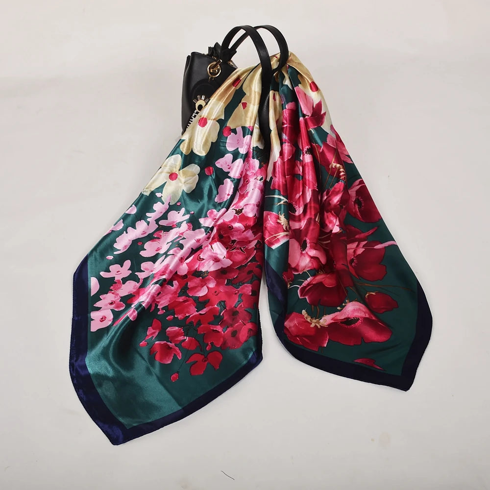 Spring And Autumn Female Satin Scarf,Big Square Scarves Hijabs Printed,Women Scarf,Purple Polyester Silk Scarf Shawl 90*90cm - NamafadStore