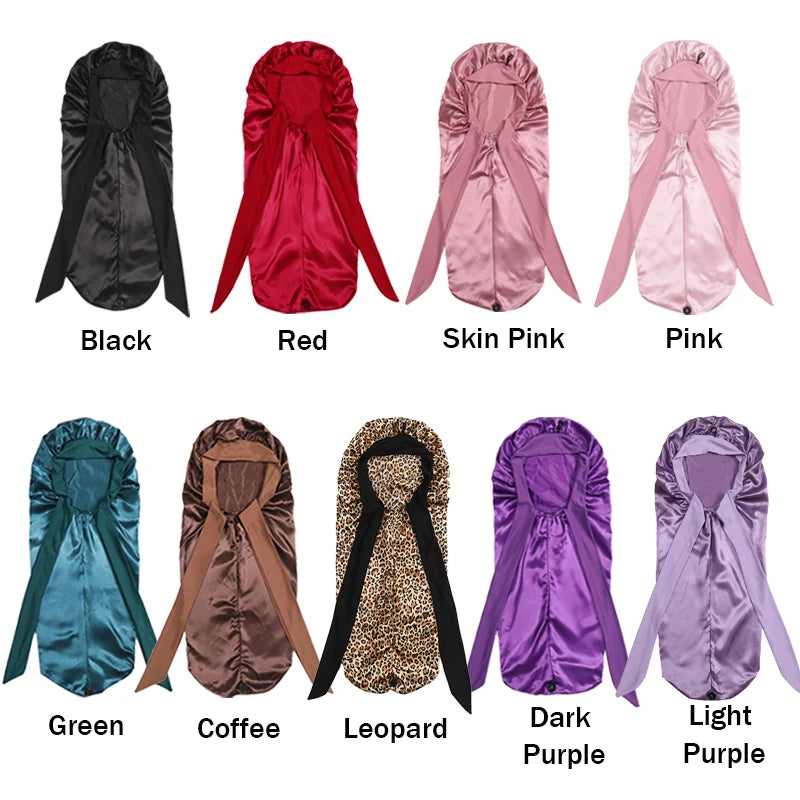 Soft Silky Long Satin Bonnet For Natural Hair And Curly Hair Extra Large Size Hair Cap With Tie For Comfortable Night Sleep 1Pcs - NamafadStore