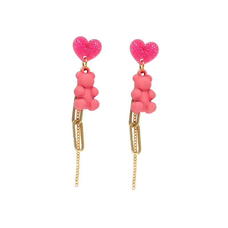 Earrings For Women Girls Hip Hop Cute Exaggeration Special Creativity Jewelry Valentine's Day Teddy Bear Sweet Heart