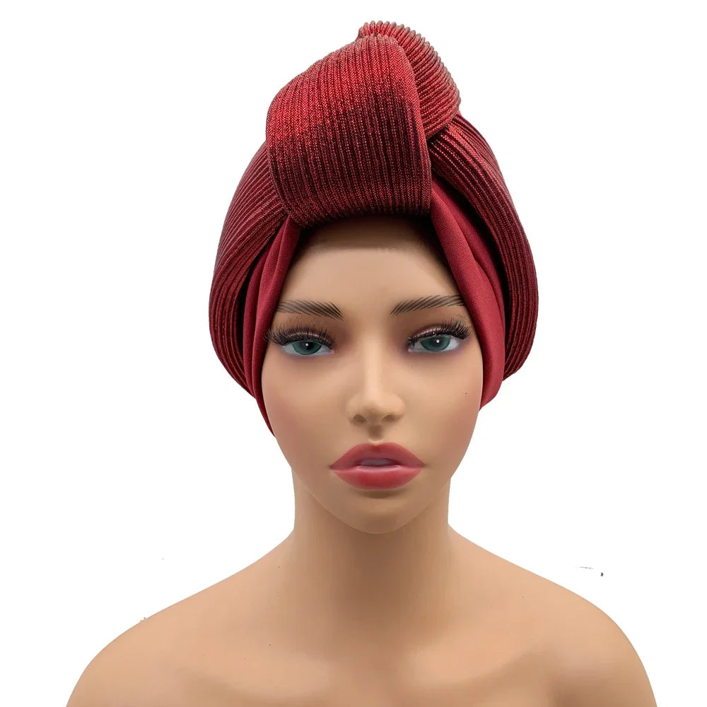 Glitter Knoted Head Wraps African Auto Gele Nigeria Wedding Headtie Party Headwear Muslim Hat Fashion Women's Turban Cap - NamafadStore