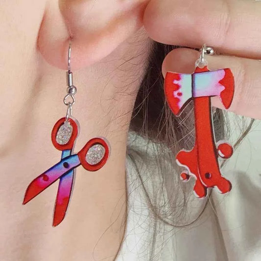 Hot selling Halloween earrings bloody scissors axes acrylic earrings personalized trend earrings for women