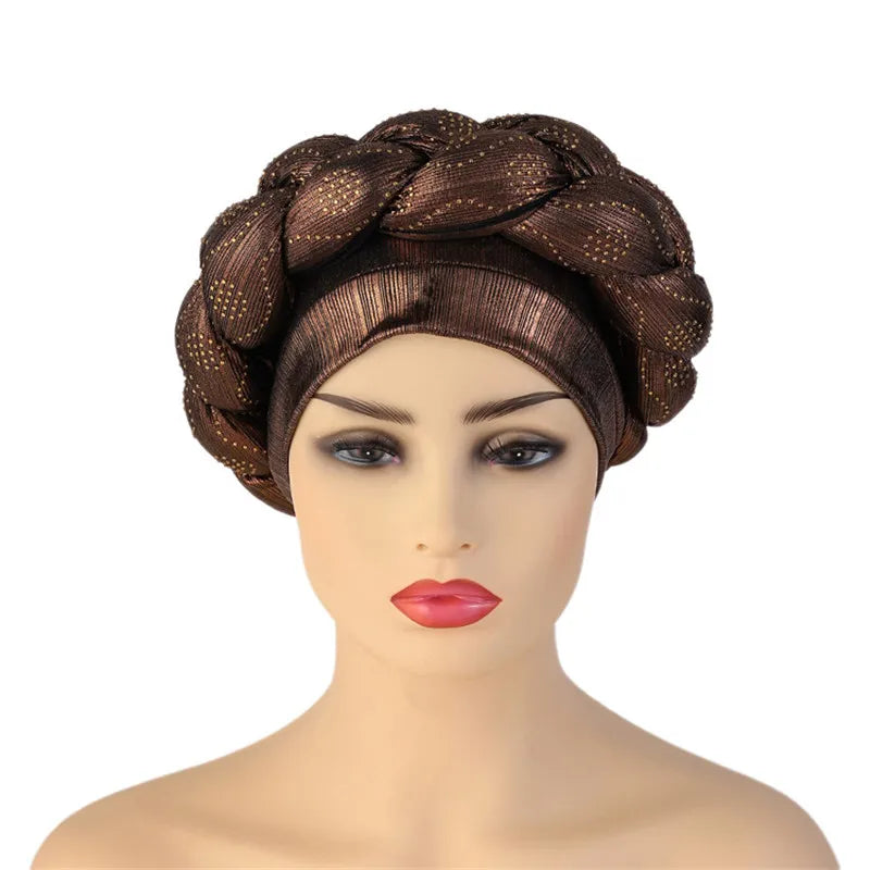 Glitter Diamonds Braids African Autogele Headtie Women Turban Cap Female Head Wraps - NamafadStore