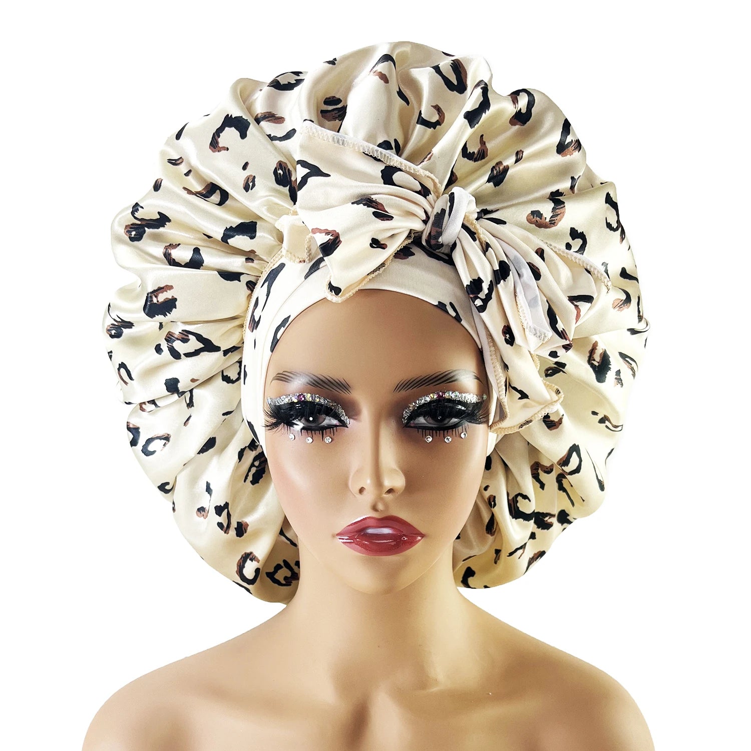 New Large Satin Bonnet Silk Night Sleeping Cap With Head Tie Band Bonnet Edge Wrap For Women Curly Braid Hair - NamafadStore