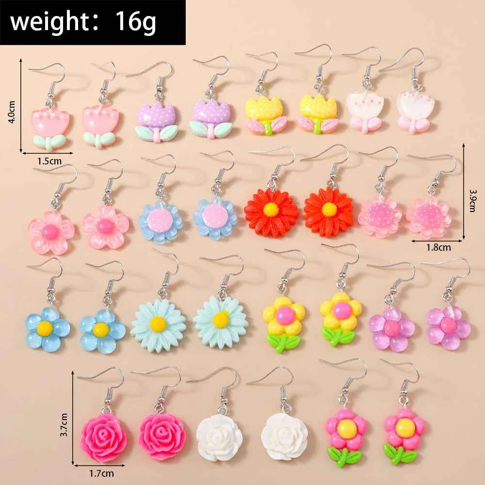 Cute 5 Pairs Flower Earrings for Women Girls Colorful Dangle Drop Earrings Handmade Kids Jewelry Gifts