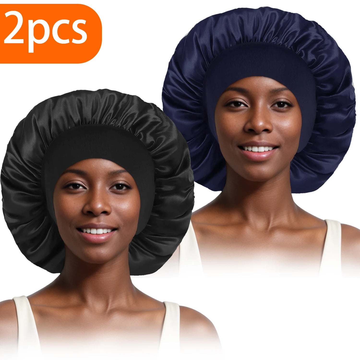 2pcs Women's Fashion Bonnet Large Wide Edge Elastic Hat Casual Silk Smooth Tint Suitable for Curled Straight Hair Sleeping Hat - NamafadStore