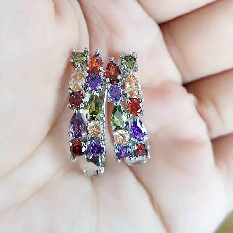 Wholesale Slver Color Luxury 925 Sterling Silver Earrings Flash Colorful CZ Zircon Ear Studs Earrings Women Cheap Brincos